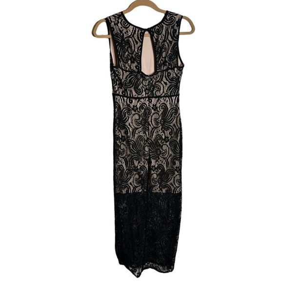 Enfocus Studio Black Lace Overlay Nude Maxi Cocktail Dress size 8 - Picture 3 of 5